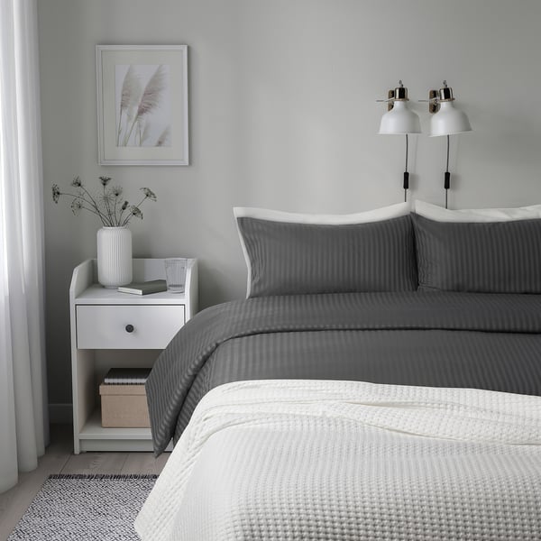 NATTJASMIN นัตต์ยัสมิน ปลอกผ้านวม+ปลอกหมอน 2 ใบ, เทาเข้ม, 200x200/50x80 ซม.