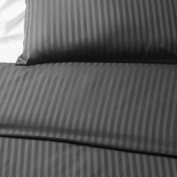 NATTJASMIN นัตต์ยัสมิน ปลอกผ้านวมและปลอกหมอน, เทาเข้ม, 150x200/50x80 ซม.