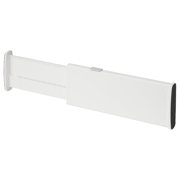 White adjustable drawer divider TRYCKSPRUTA, abs plastic, rectangular shape.