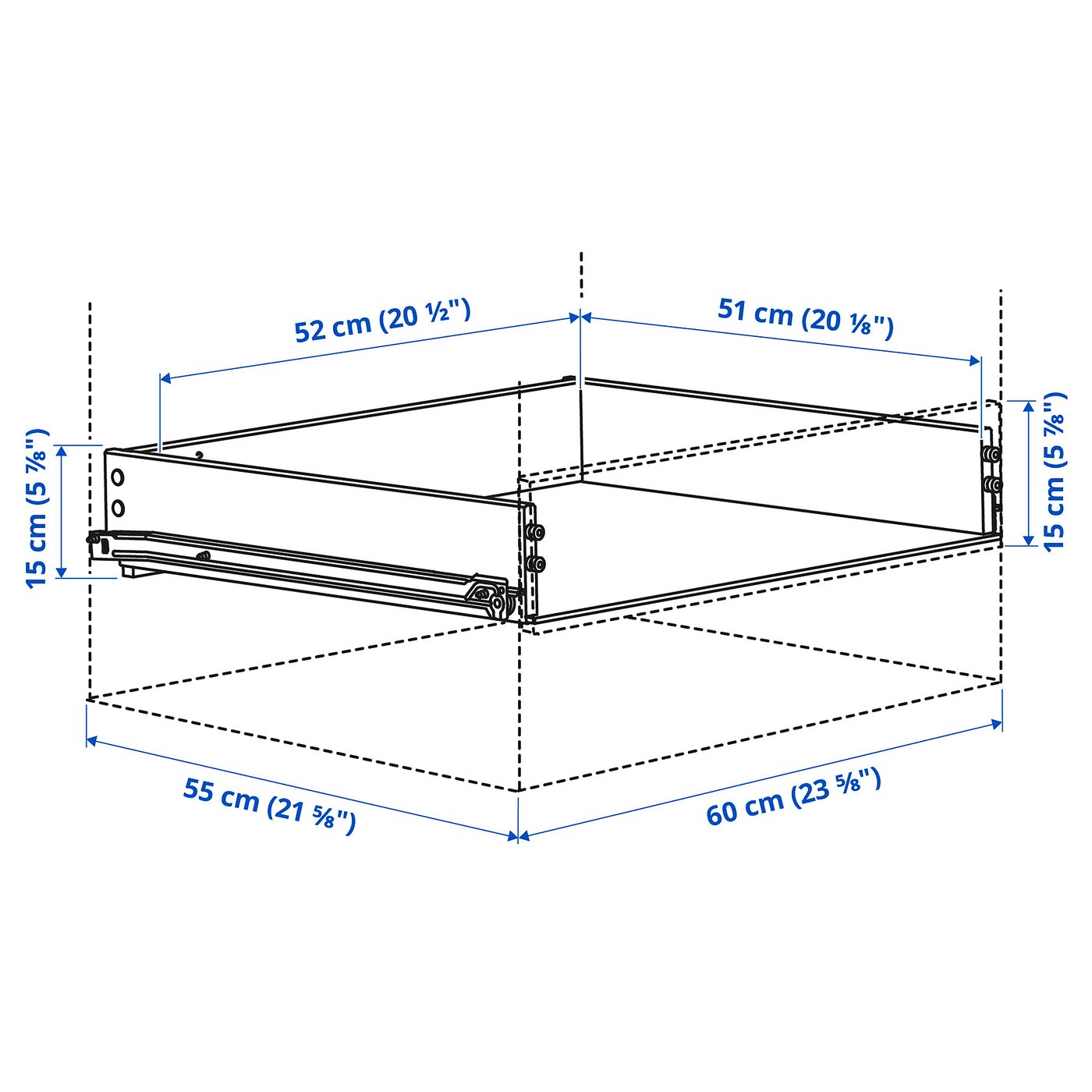 KONSTRUERA コンストゥルエラ 引き出し 前部なし, ホワイト, 15x60 cm