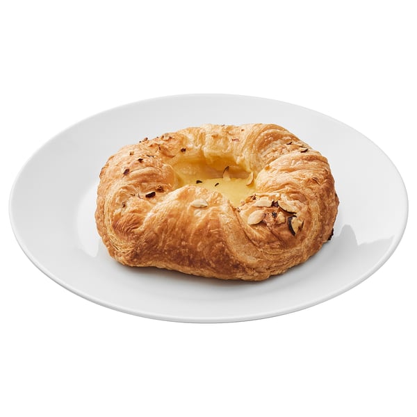Delightful pastry with vanilla cream center, golden brown and topped with almonds.