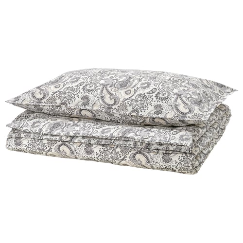RODGERSIA غطاء لحاف و غطاء مخدة, رمادي/أبيض, ‎150x200/50x80 سم‏