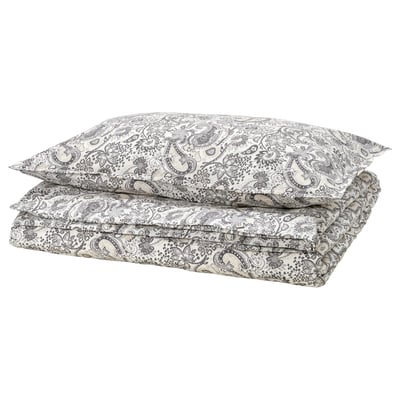 RODGERSIA غطاء لحاف و غطاء مخدة, رمادي/أبيض, ‎150x200/50x80 سم‏