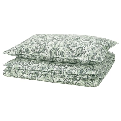 RODGERSIA غطاء لحاف و غطاء مخدة, أخضر/أبيض, ‎150x200/50x80 سم‏