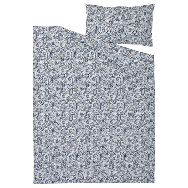 RODGERSIA غطاء لحاف و غطاء مخدة, أزرق/أبيض, ‎150x200/50x80 سم‏
