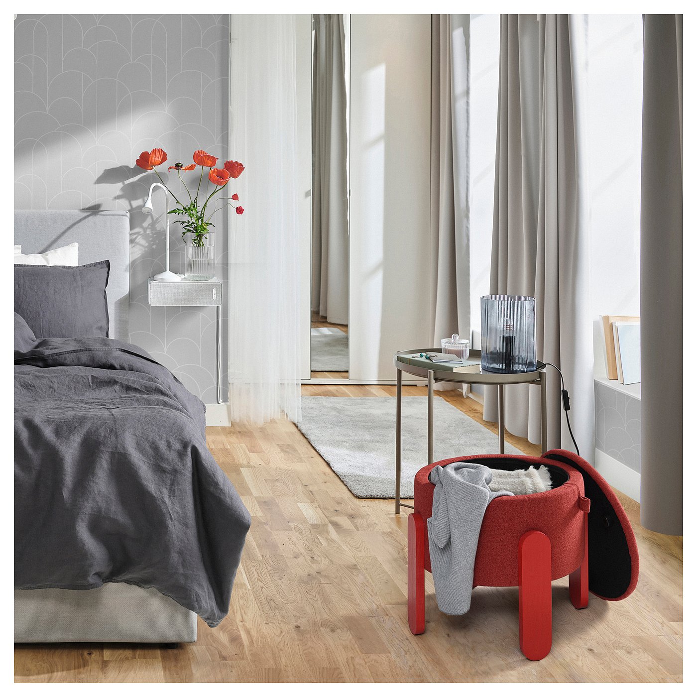 FÖRLUNDA フォルルンダ プーフ, 収納付き/トネルード レッド - IKEA