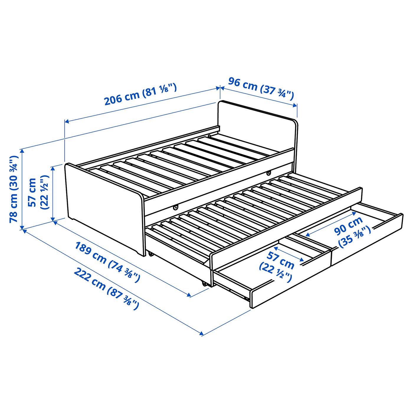 IKEA SLÄKT ベッドフレーム アンダーベッド＆収納付き スノコセット SLÄKT スレクト ベッドフレーム アンダーベッド＆収納付き, ホワイト