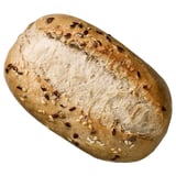 A loaf of multigrain bread with seeds, displayed on a white background.