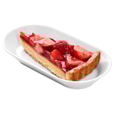 Strawberry cream pie slice, soft crust, fluffy base, summery & delightful treat.