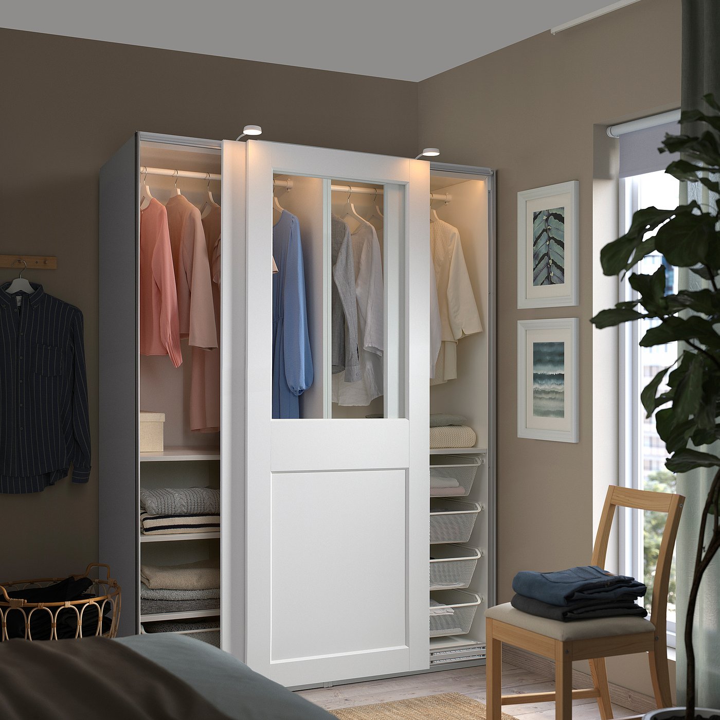PAX パックス / GRIMO グリモ ワードローブ 引き戸付, ホワイト/クリア