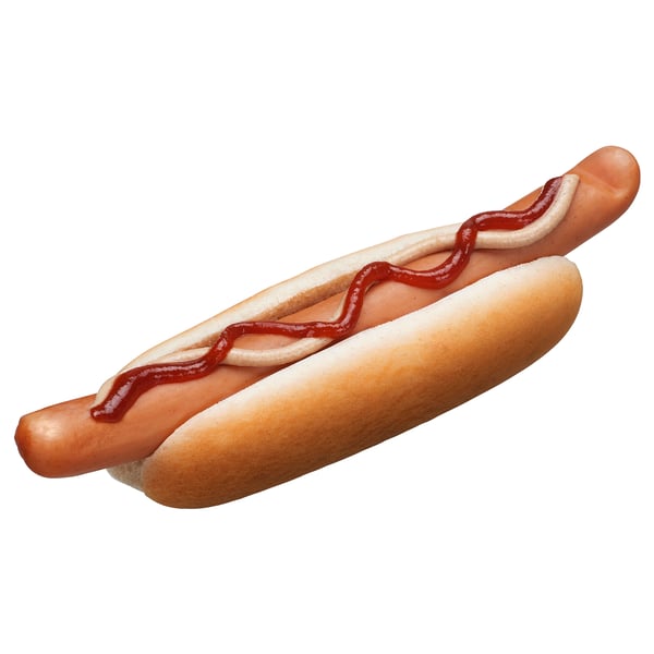Hot dog z keczupem na białym tle.