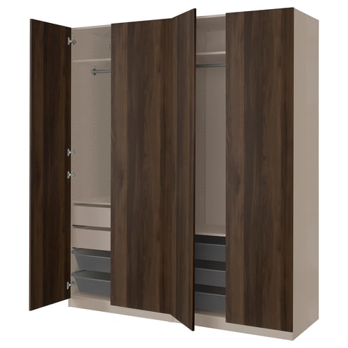 PAX / STORKLINTA تشكيلة دولاب ملابس., رمادي-بيج/بني غامق مظهر سنديان مصبوغ, 200x66x236 سم