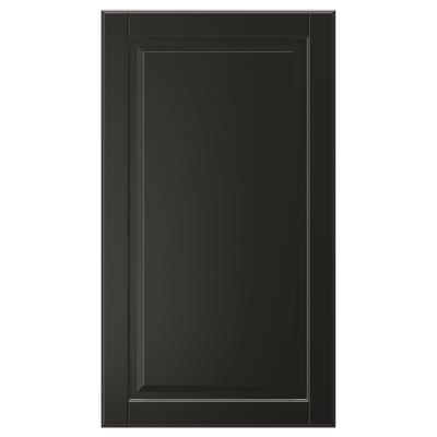 Black BODBYN cabinet door, sleek rectangle with beveled edges.
