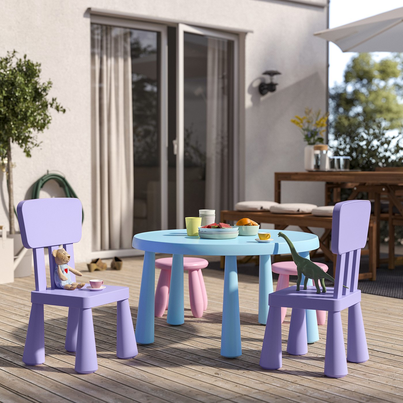 MAMMUT マンムット 子ども用テーブル　チェア　室内/屋外用 ホワイト MAMMUT マンムット 子ども用スツール, 室内/屋外用, イエロー - IKEA