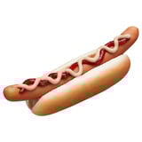 Hot dog with ketchup and mayo, ready to eat.