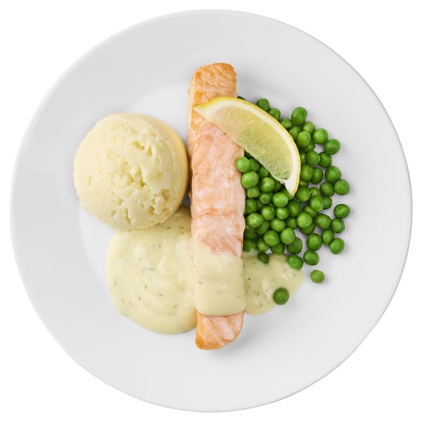  Salmon fillet, mashed potatoes and bean mix lemon dill sauce