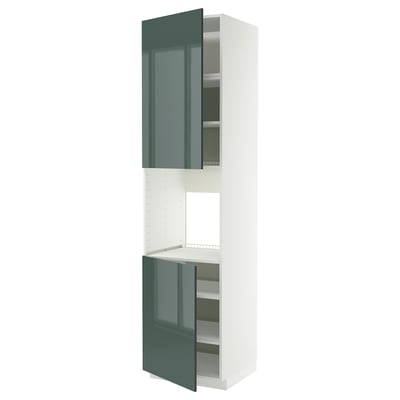 METOD ארון גבוה לתנור+2 דלתות/מדפים, לבן/Kallarp אפור כהה-ירוק מבריק, ‎60x60x240 ס"מ‏
