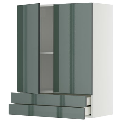 METOD / MAXIMERA ארון עליון+2 דלתות/2 מגירות, לבן/Kallarp אפור כהה-ירוק מבריק, 80x100 ס"מ