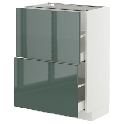 METOD / MAXIMERA ארון תחתון עם 2 מגירות, לבן/Kallarp אפור כהה-ירוק מבריק, ‎60x37 ס"מ‏