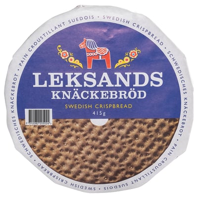 LEKSANDS KNÄCKEBRÖD packaging, a swedish crispbread product.