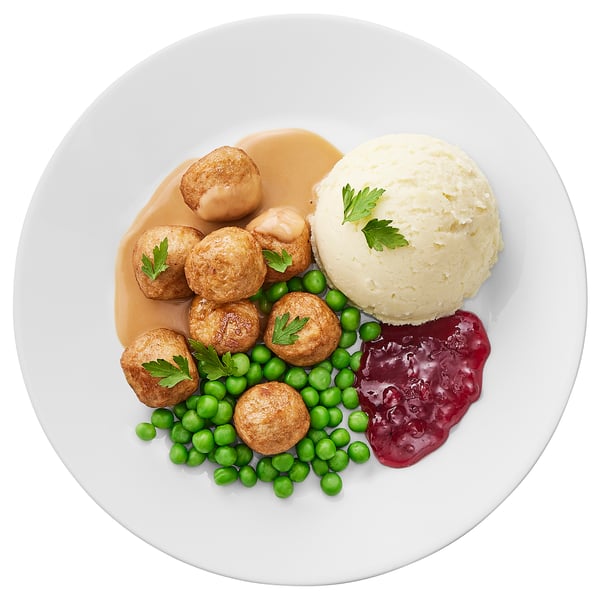  Chicken meatballs, mashed potatoes green peas/cream sauce and lingonberry jam 8-piece