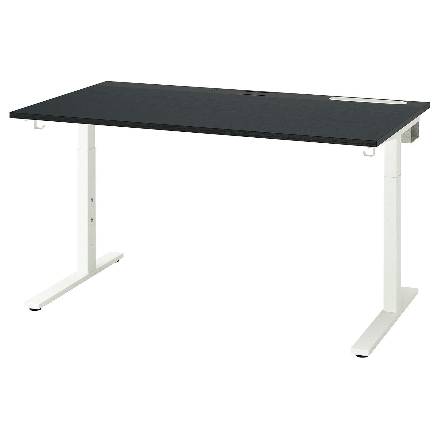 【簡単組立】IKEA イョルスタ天板 × ブラック脚 デスク 配線トレー付き MITTZON ミッツォーン デスク 昇降式, 100V オーク材突き板