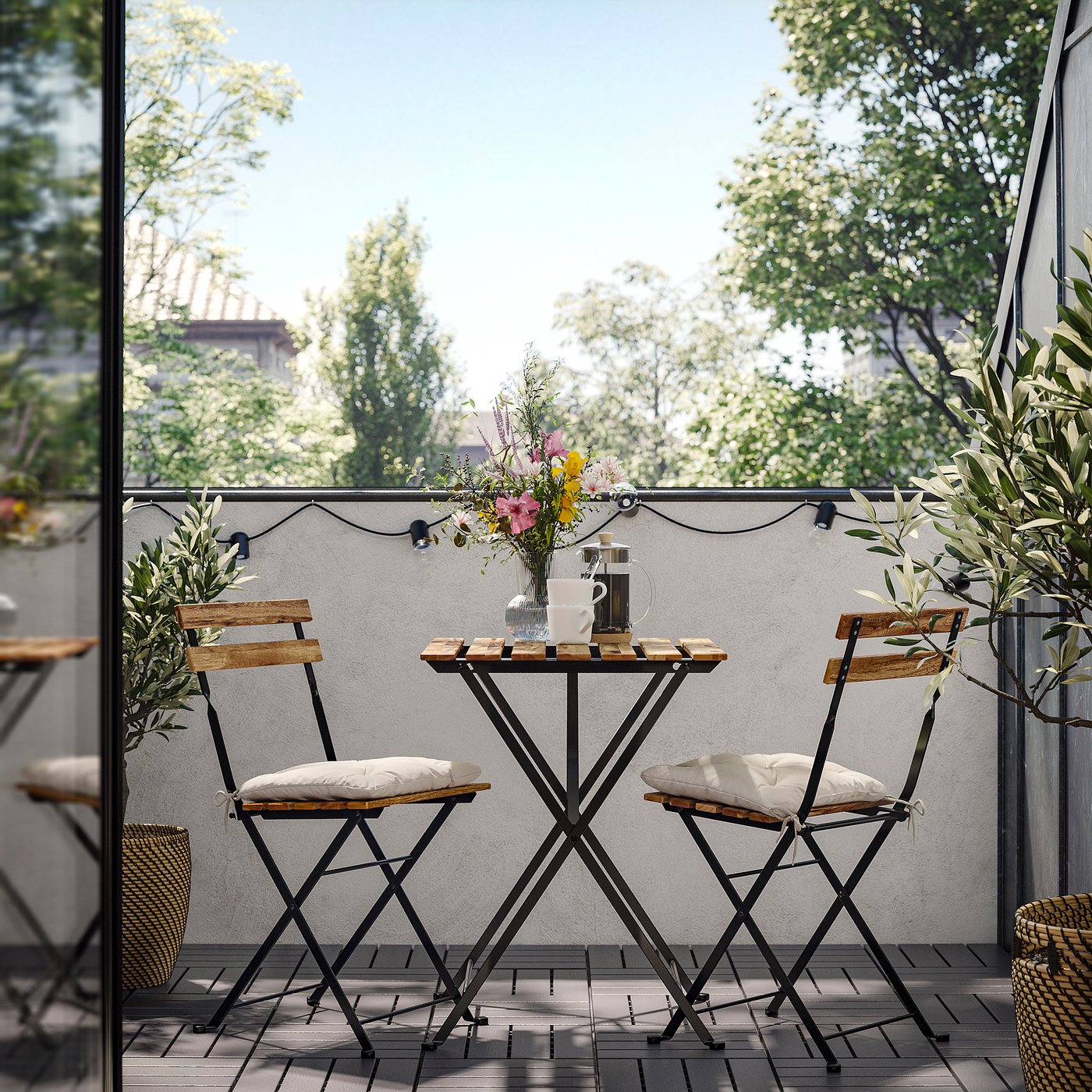 【ゆう】IKEA テルノー　テーブル＆チェア2脚 屋外用 TÄRNÖ テルノー テーブル＆チェア2脚 屋外用, ブラック/ライト