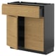 Modern kitchen cabinet: METOD with oak-wood finish, black base, open drawer, and doors.