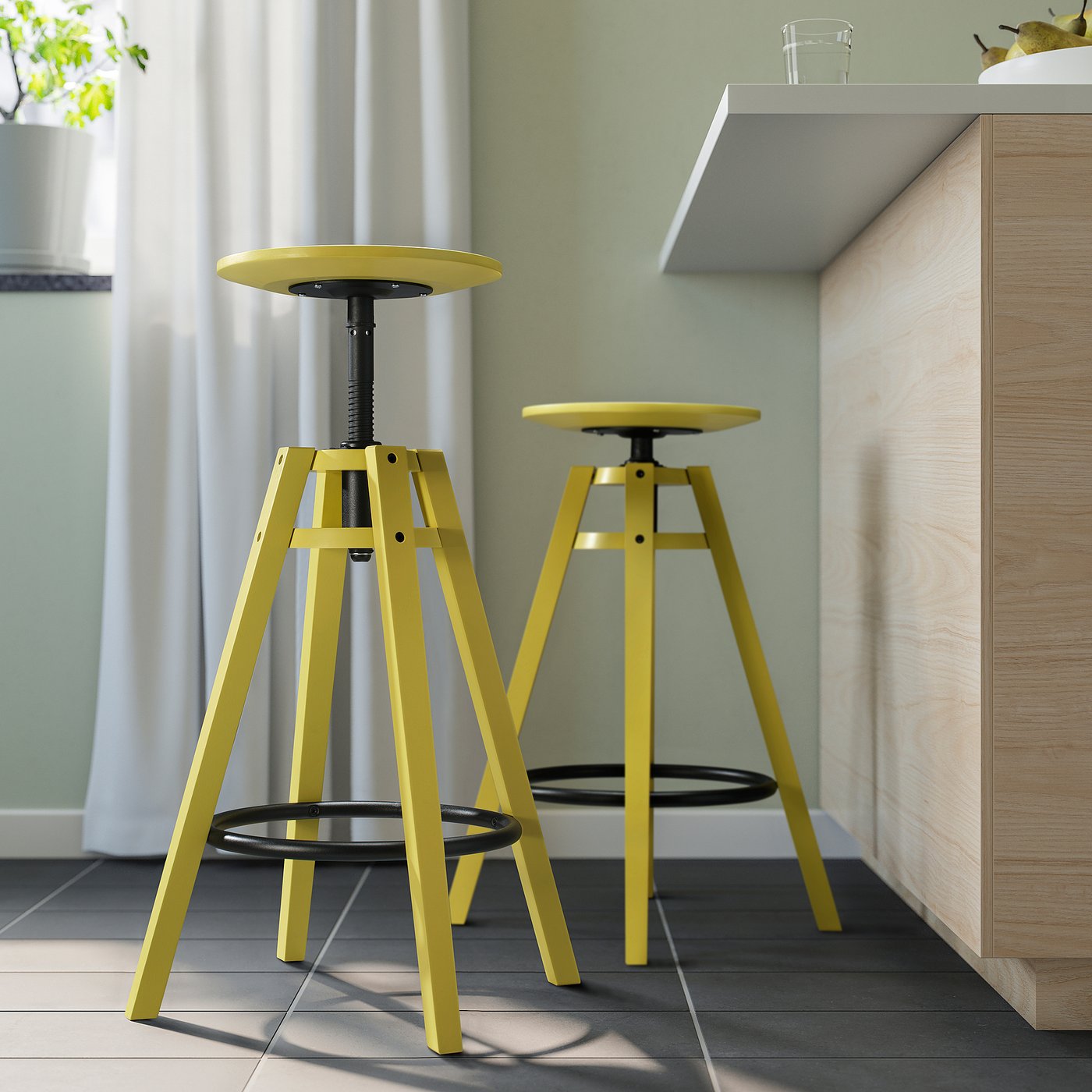 【4脚セット】IKEA DALFRED ダルフレッド　カウンターチェア DALFRED ダルフレッド カウンターチェア, イエロー, 63-74 cm - IKEA