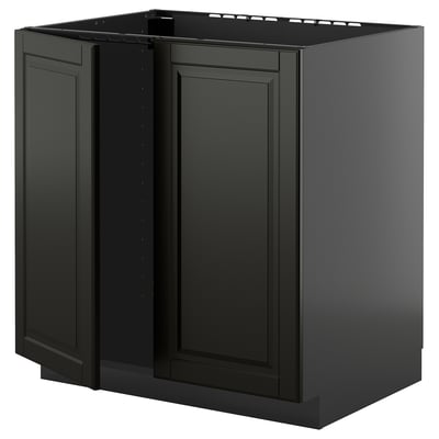 METOD ארון תחתון לכיור+2 דלתות, שחור-אפור/Bodbyn שחור, ‎80x60 ס"מ‏