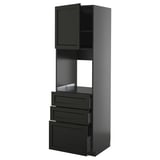 METOD / KNIVSHULT ארון גבוה לתנור עם דלת/3 מגירות, שחור-אפור/Lerhyttan צבע שחור, ‎60x60x200 ס"מ‏