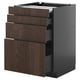 Dark brown kitchen cabinet with wooden drawers.