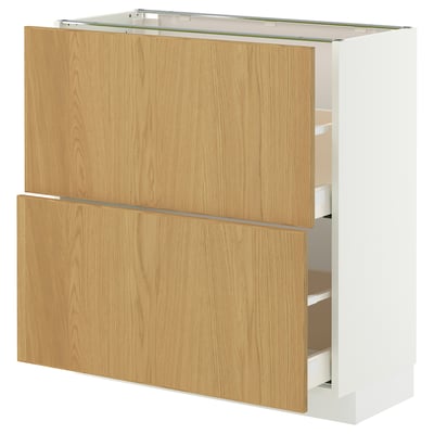 METOD / MAXIMERA ארון תחתון עם 2 מגירות, לבן/Sinarp פורניר אלון, ‎80x37 ס"מ‏