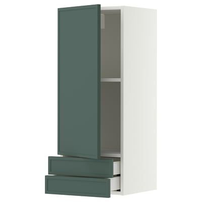 METOD / MAXIMERA Wall cabinet with door/2 drawers, white/Aspudden dark grey-green, 40x100 cm