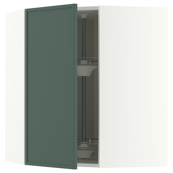 METOD Corner wall cabinet with carousel, white/Aspudden dark grey-green, 68x80 cm