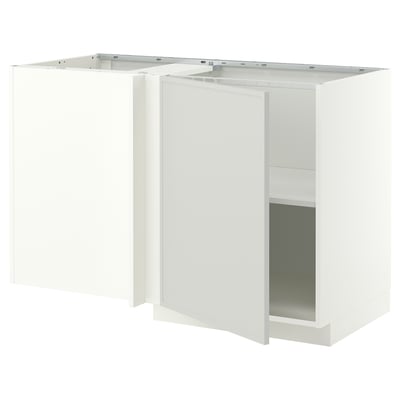 METOD Corner base cabinet with shelf, white/Aspudden light grey, 128x68 cm