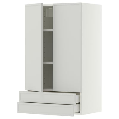 METOD / MAXIMERA Wall cabinet w 2 doors/2 drawers, white/Aspudden light grey, 60x100 cm