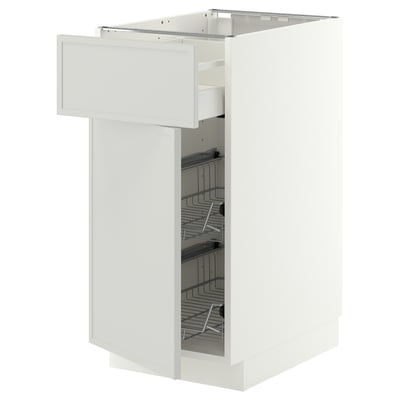 METOD / MAXIMERA Base cab w wire basket/drawer/door, white/Aspudden light grey, 40x60 cm