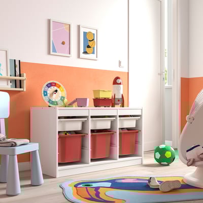 TROFAST تشكيلة تخزين, أبيض أبيض/أحمر, ‎99x44x56 سم‏