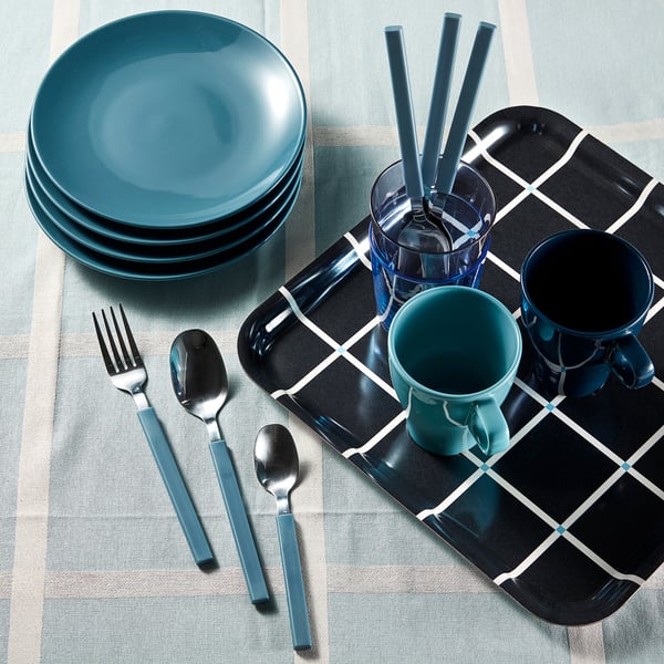 TÅNGMÄRLA ทองแมร์ลา ชุดอุปกรณ์รับประทานอาหาร 12 ชิ้น, เทาเข้ม-น้ำเงิน