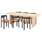BERGSHYTTAN / STOCKHOLM 2025 שולחן ו-6 כיסאות, גוון פורניר ליבנה/עור חום כהה, ‎240x93 ס"מ‏