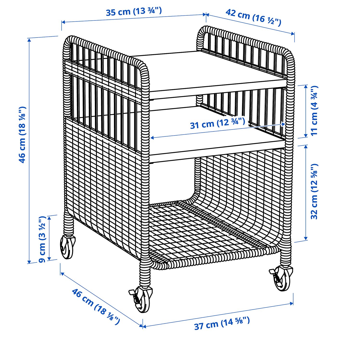 IKEA FRYKSÅS フリークソース　収納ユニット キャスター付　37x53 FRYKSÅS フリークソース 収納ユニット キャスター付, 籐, 37x53