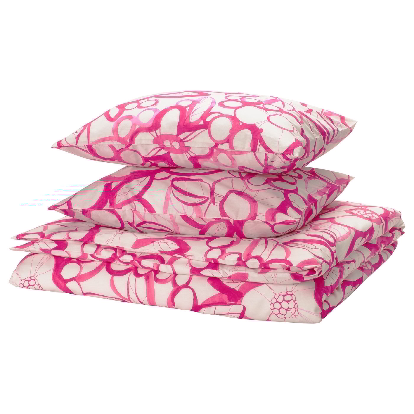 HÄRLIR pink bedding set, floral print, smooth cotton/lyocell blend.