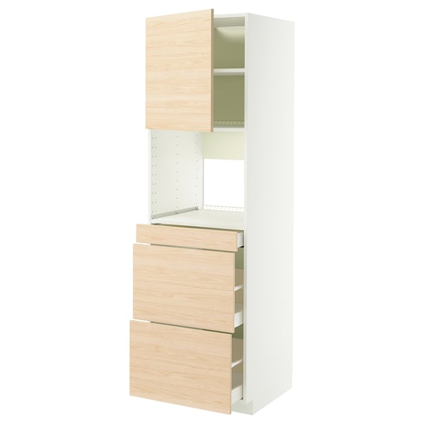 Кухонный шкаф METOD, светлое дерево, белый, с выдвижными ящиками, распашная дверца, элегантный дизайн.