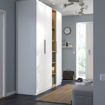 PAX / FORSAND تشكيلة دولاب ملابس., أبيض أبيض/شكل السنديان, 185x60x236 سم