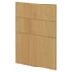 Displays a light brown wooden cabinet door with a sleek, modern design and three horizontal panels.
