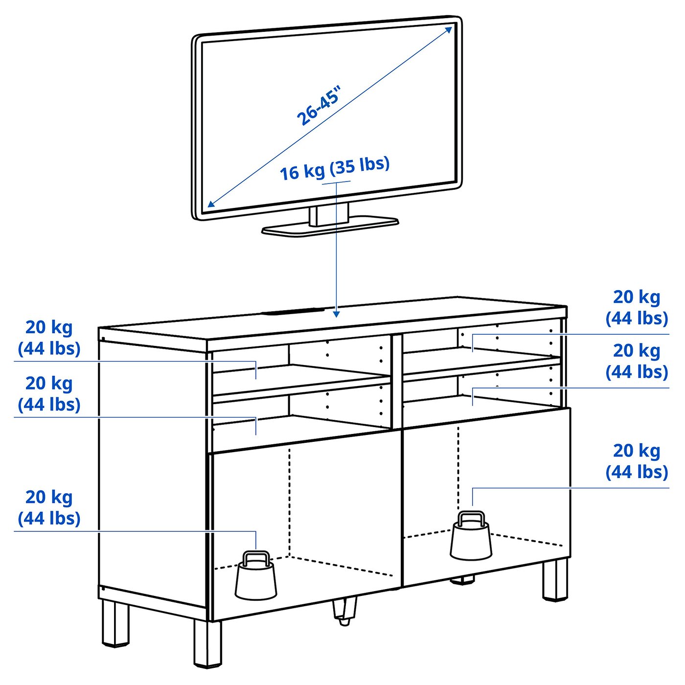 （美品　組み立て済み）IKEA ベストー　テレビ台 BESTÅ ベストー テレビ台, ホワイトステインオーク調, 120x40x48