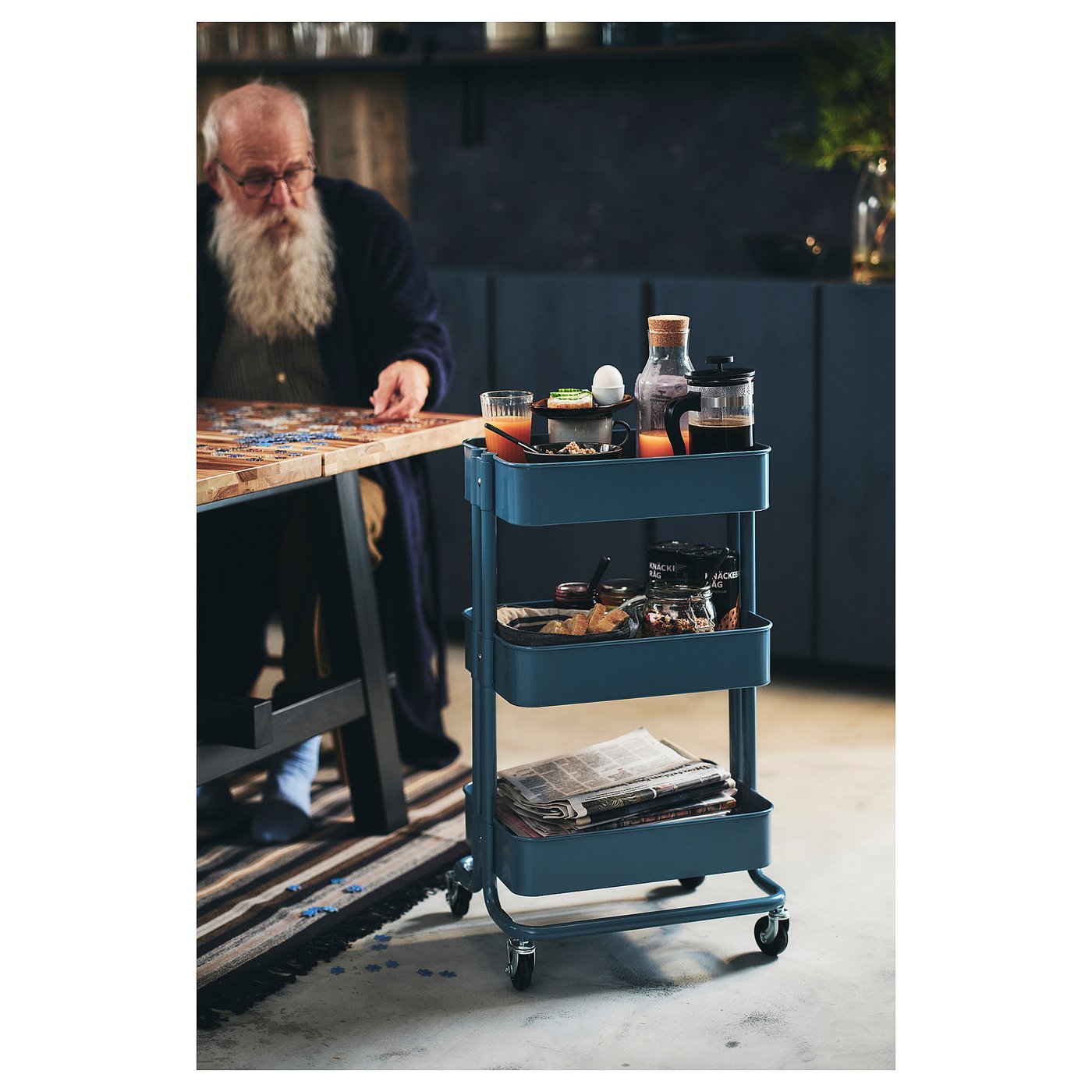 RÅSKOG ロースコグ ワゴン, グレーブルー, 35x45x77 cm - IKEA