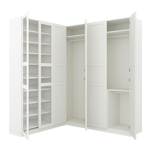 PAX Nurgeline riidekapp, valge Tyssedal, Tissedala klaas,210/188x236 cm