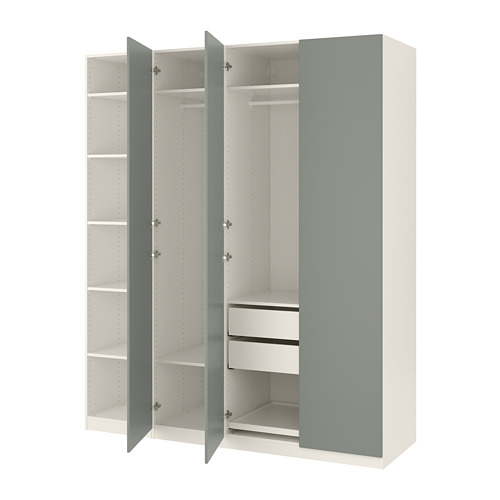 PAX Garderoob, valge, Rainswall hall-roheline, 200x60x236 cm (isesulguv hinged)